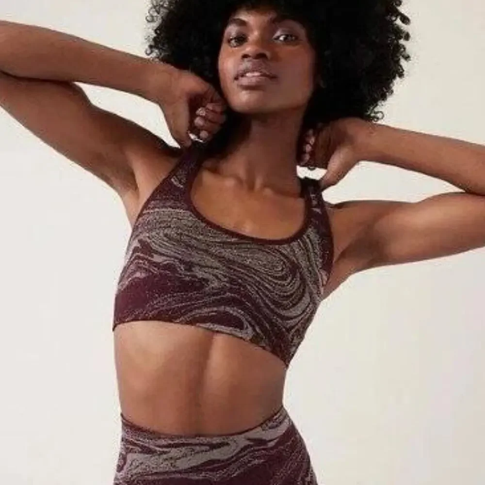 Athleta Spiced Cabernet Aurora Shine Cross Back Seamless Knit Sports Bra Size XS